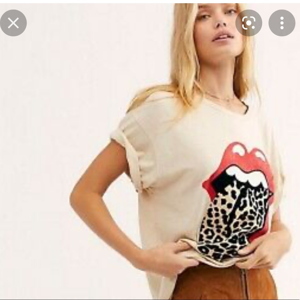 Daydreamer Free People Wood Ash Rolling Stones Leopard Tongue T-Shirt medium - Picture 1 of 5